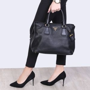 100% Authentic PRADA VITELLO DAINO NERO PEBBLED LE